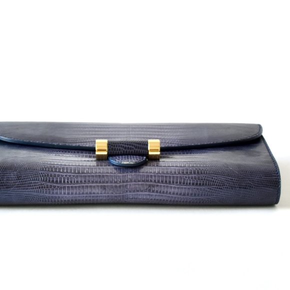 YVES SAINT LAURENT EXOTIC LIZARD CLUTCH HANDBAG - Picture 7 of 16